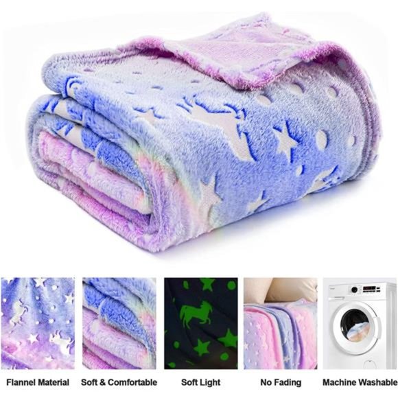 Unicorn Glow in The Dark Blanket, Unicorn Blanket for Girls/Kids, Kids Blankets - Picture 5 of 6